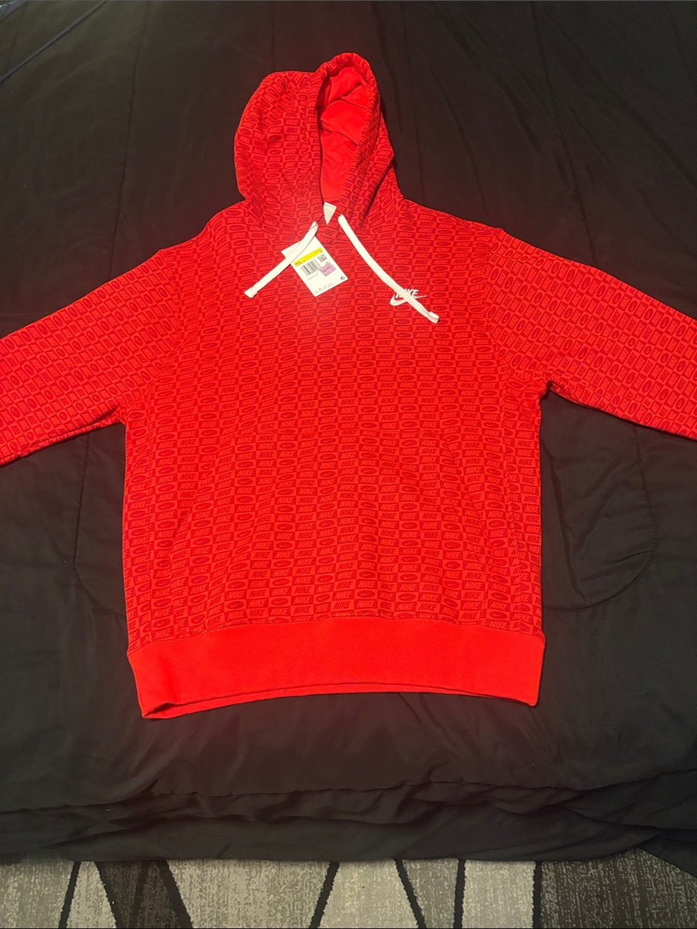 Nike Red Textured Logo Hoodie with White Drawstrings